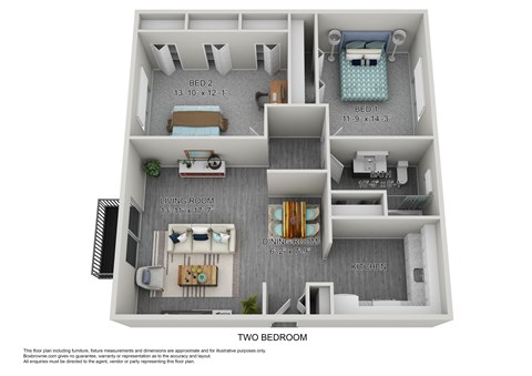 Floor plan for 2 beds, 1 bath, 1200 sqft